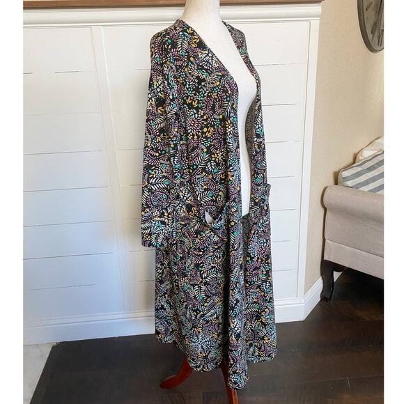 LulaRoe Black Multi Color Floral Vines Sweater Duster size M - Picture 4 of 10